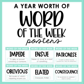 Want to improve your students vocabulary? Included are 38 Word of the Week posters, one for each week of the school year. Stick them up on the wall each week, or put them all onto a keyring and hook them onto your board to switch them easily each week. CHECK OUT OUR BUNDLE WHICH INCLUDES WORD, IDIOM AND ROOT OF THE WEEK POSTERS: https://www.teacherspayteachers.com/Product/BUNDLE-WORD-AND-IDIOM-OF-THE-WEEK-POSTERS-5954140  If you have any further questions or requests, please fill out the Q&A Word Of The Week Bulletin Board, Word Of The Week Ideas, Middle School Humanities, Lit Circles, Word Of The Week, Math Classroom Decorations, School Start, Tenth Grade, 6th Grade Reading