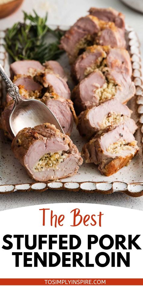 Pork Loin Recipes Oven, Rosemary Sauce, Pork Tenderloin Oven, Easy Pork Tenderloin, Loin Recipes, Baked Pork Tenderloin, Tenderloin Roast, Roasted Pork Tenderloins, Stuffed Pork