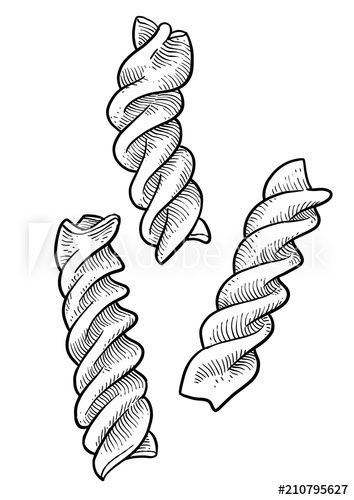 Dried fusilli  pasta illustration, drawing, engraving, ink, line art, vector - Buy this stock vector and explore similar vectors at Adobe Stock Pasta Noodle Tattoo, Pasta Drawing Easy, Pasta Doodle Drawing, Pasta Illustration Graphics, Pasta Tatoos, Pasta Drawing Illustration, Pasta Tattoo Ideas, Spaghetti Tattoo, Pasta Sketch