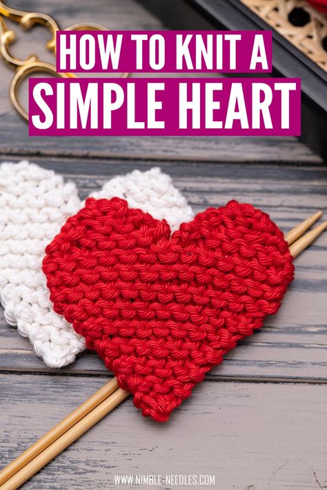 Knit A Heart, Knitted Heart Pattern, Small Knitting Projects, Garter Stitch Knitting, Knitting Patterns Free Beginner, Easy Knitting Projects, Knitting Basics, Dishcloth Knitting Patterns, Beginner Knitting Patterns