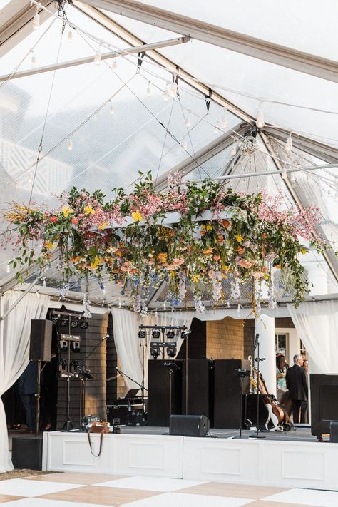 Wedding Tent Design, Cafe Lighting Design, Reception Ceiling, Cottage Core Wedding, Hanging Florals, Outdoor Tent Wedding, Tent Wedding Reception, Sound Video, Cottagecore Wedding