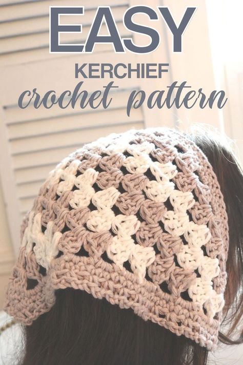 woman wearing crochet bandana Quick Crochet Bandana, Granny Stitch Bandana, Kerchief Pattern Free, Crochet Kerchief Pattern Free, Crochet Head Scarf Pattern Free, Crochet Head Scarf Pattern, Crochet Kerchief Pattern, Kerchief Crochet Pattern, Bandana Crochet Pattern