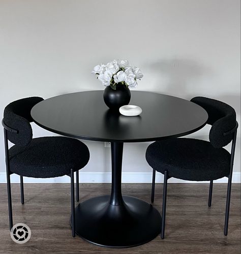 Ikea Docksta Table Black, Round Table Two Chairs, Round Dinning Table Black, Black Tulip Dining Table, Black Tulip Table Dining Room, Black Table Dining Room Ideas, Round Black Kitchen Table, Small Black Dining Table, Black Pedestal Dining Table