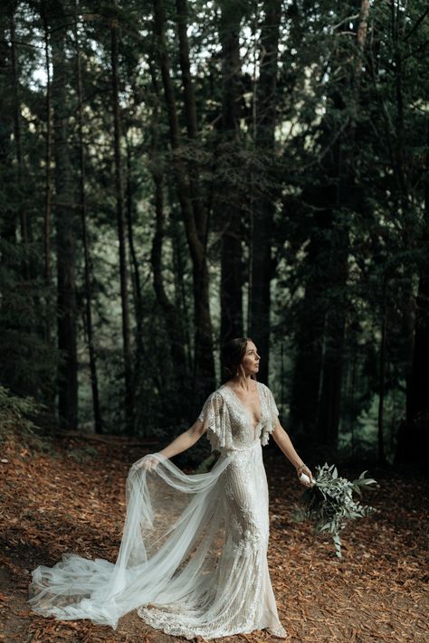 Vintage Parisian Inspired Mendocino Woodlands Wedding | Junebug Weddings Forest Wedding Dress, Forest Theme Wedding, Enchanted Forest Wedding, Black Wedding Dresses, Woodland Wedding, Forest Wedding, Junebug Weddings, Bohemian Wedding, Boho Wedding Dress