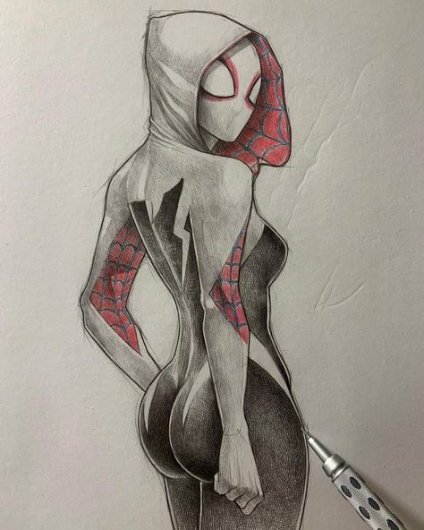 Spiderman Sketches, Spider Gwen Art, Marvel Art Drawings, Comic Art Sketch, Drawing Superheroes, Spiderman Drawing, Spiderman Art Sketch, Drawing Hands, Man Sketch