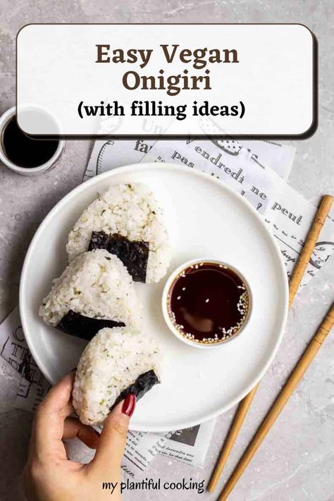 Veggie Rice Balls Recipe, Vegan Japanese Onigiri, Veg Onigiri Recipe, Japanese Vegan Breakfast, Rice Balls Recipe Japanese Vegan, Easy Onigiri Filling, Chickpea Onigiri, Onigiri Recipe Vegan, Onigiri Filling Recipe