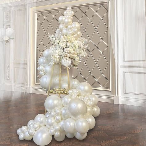 Amazon.com: Pearl White Balloons Garland Arch Kit Different Sizes 18 12 10 5 Inch White ivory Latex Balloon for Wedding birde to be Birthday anniversary Christmas decorations : Toys & Games Pearl Bridal Shower, Pearl Balloons, Pearl Anniversary, Bridal Shower Balloons, White Bridal Shower, Up Balloons, Garland Arch, Balloon Backdrop, Balloon Columns