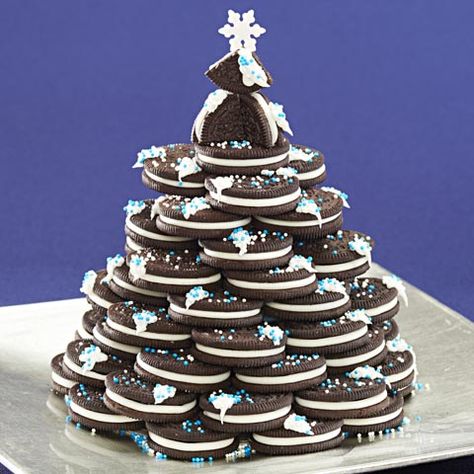 OREO Holiday Tree Centerpiece | Snackworks US Oreo Christmas Tree, Cookie Holiday, Oreo Cookie Balls, Candy Wafers, Oreo Cookies Dipped, Tree Centerpiece, Oreo Fudge, Pretzel Twists, Holiday Sprinkles