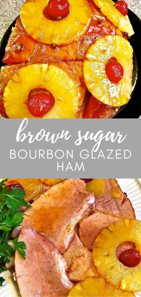 Brown Sugar Bourbon Glaze, Bourbon Glazed Ham, Dinner Ham, Baked Ham Recipe, Baked Ham With Pineapple, Traditional Christmas Dinner, Pineapple Ham, Bourbon Glaze, Pineapple Rings