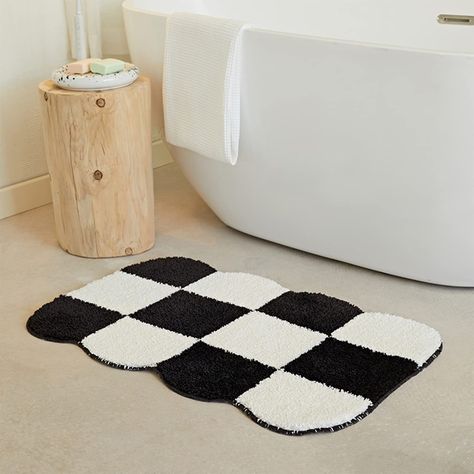 PRICES MAY VARY. flocking [Good anti-slip]: The bottom of this checkered bath mat is made of TPR anti-slip material, which can play a better anti-slip effect when the bathroom floor is dry. [Strong Water Absorption]: This bath mat is made of flocked material, which is highly absorbent, increasing the surface area to absorb water faster and keep your feet dry. [High Softness]: This luxury soft bathroom rugs are constructed of premium thick, soft flocking material. It can bring a comfortable touch Checkered Carpet, Chic Rug, Checkered Rug, Bleu Violet, Kitchens And Bedrooms, Plush Rug, Grid Design, Carpet Rug, Rectangular Rugs