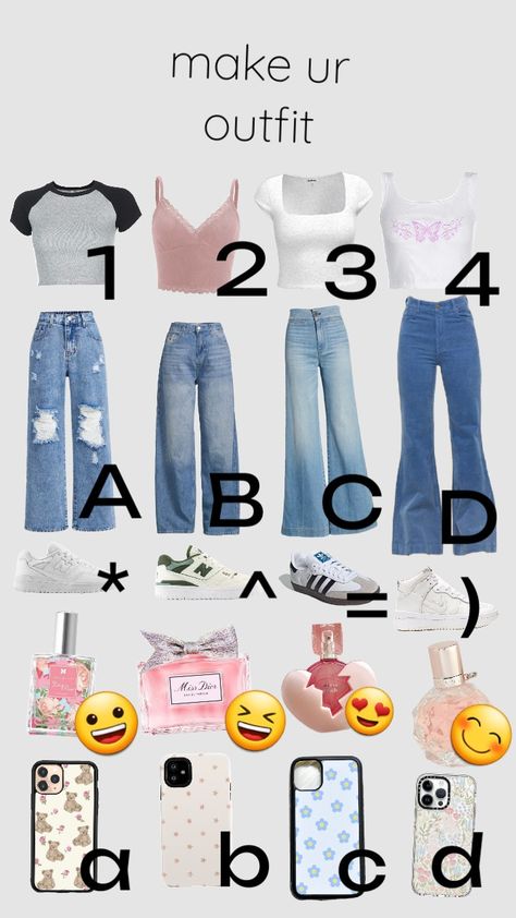 make yr own outfit (comment what you choose) What To Wear On Wednesday, Outfit Picker, Pick Your Outfit, Choose Your Outfit, Make An Outfit, Casual Preppy Outfits, Trendy Outfits For Teens, I'm Bored, Teen Life