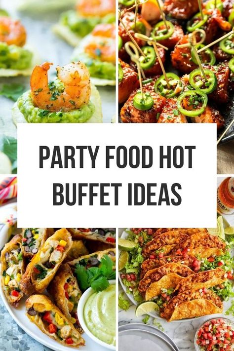 Make your party stand out with these perfect hot buffet ideas. From hot appetizers to one-bite finger foods, these recipes are designed to please. Discover mouth-watering dishes that are easy to prepare and sure to impress. Save this pin to your Party Recipes board and visit the article for more must-try recipes. Lunch Buffet Ideas Food Bars, Appetizer Buffet Wedding, Hot Food For Party, Passed Appetizer Ideas, Appetizer Supper Ideas, Hot Finger Foods For Party, Classic Party Food, Finger Buffet Ideas, Easy Hot Finger Food