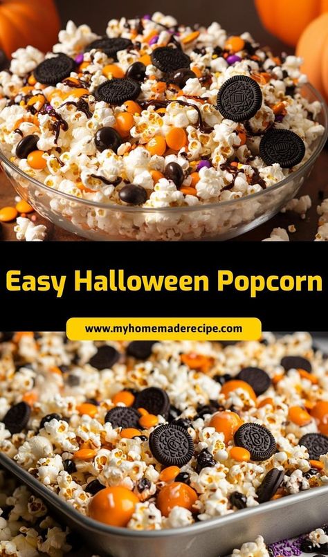 🎃🍿 My mom made this Easy Halloween Popcorn every year, and it was always a favorite! Sweet, salty, and packed with spooky fun—perfect for a Halloween movie night or party. Halloween Movie Night Party, Quick Halloween Treats, Kids Halloween Party Food, Fun Halloween Snacks, Easy Halloween Snacks, Halloween Snacks For Kids, Halloween Popcorn, Popcorn Treats, Easy Halloween Party