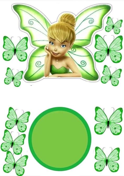 Bolo Da Tinker Bell, Bolo Tinker Bell, Tinkerbell Cake Topper, Tinkerbell Cake, Cake Templates, Birthday Cake Topper Printable, Cake Stuff, Fairy Birthday, Pretty Birthday Cakes