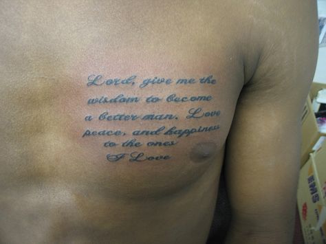 I like this tattoo for a guy Chest Tattoo Words, Serenity Prayer Tattoo, Fantastic Tattoo, Wolf Tattoo Forearm, Tattoo Chart, Family Tattoos For Men, Faded Tattoo, Writing Images, Tattoo Lettering Design