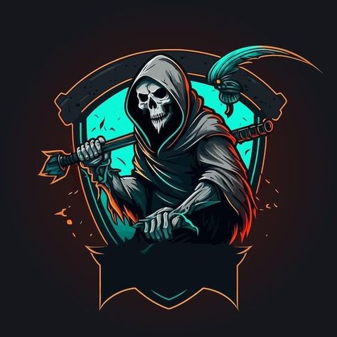 Grim Reaper Cartoon, Sports Illustrations Design, Angel Wings Illustration, Grim Reaper Halloween, Logo Design Agency, Esports Logo, Logo Design Video, Game Logo Design, Gaming Logo