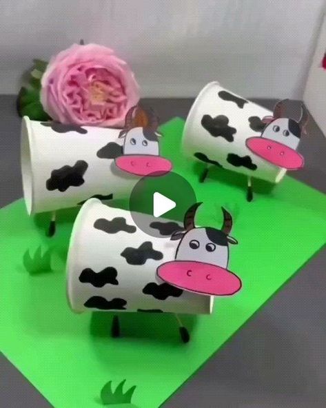 Animal Crafts Preschool, Paper Cup Crafts, Cow Craft, Easy Drawing Ideas, Personal Social, Numbers Preschool, Cup Crafts, April 3, March 16