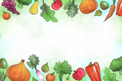 Background with fruit and vegetables Fre... | Free Vector #Freepik #freevector #background #hand #hand-drawn #fruit Vegetable Background Design, Background Presentation Aesthetic, Fruits And Vegetables Background, Vegetable Background, Background Vegetables, Fruits Background, Food Background Wallpapers, Fruit Background, Presentation Background