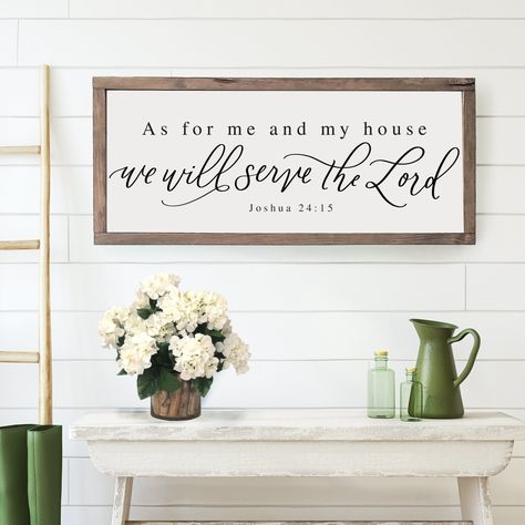 As For Me And My House We Will Serve The Lord Sign Beside Still Waters, Ink Water, Bible Verse Signs, Scripture Signs, Wood Farmhouse, Beautiful Bible Verses, Scripture Wall, Serve The Lord, Scripture Wall Art