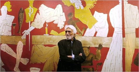 artist Maqbool Fida Husain (Pandharpur, India 1915~2011 London, UK) Hussain Paintings, M F Hussain, Mf Hussain Paintings, Mf Hussain, Modern Indian Art, The Last Supper, Indian Artist, Last Supper, Painting Gallery