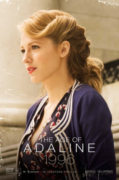 Blake Lively on  'The Age of Adaline' movie poster. Blake Lively Age, The Age Of Adaline, Blake Lively Hair, Age Of Adaline, Twisted Hair, Skirt Maxi, Retro Hairstyles, Formal Hairstyles, Time Period