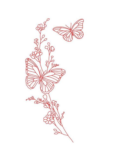 Ankle Piece Tattoo Women, Butterfly And Daisy Tattoo, Tattoo Ideas Female Meaningful Small, Red Tiny Tattoo, Stencils For Tattoos, Red Ink Butterfly Tattoo, Red Tattoo Aesthetic, Red Ink Tattoo Ideas, Red Butterfly Tattoo