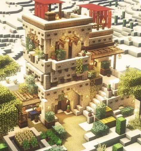 Minecraft Hacienda House, Cute Desert House Minecraft, Minecraft Sand House Ideas, Desert Mansion Minecraft, Mincraft Idea Desert, Minecraft Custom Desert Village, Minecraft Desert Marketplace, Minecraft Arabic House, Minecraft Middle Eastern House