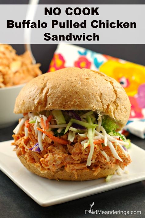 These buffalo pulled chicken sandwiches, made with rotisserie chicken and caraway coleslaw are quick, easy and no cook, so they're perfect for summer! #buffalochicken #chicken #pulledchicken #sandwich #shreddedchicken #shreddedchickenrecipe #chickenrecipe #rotisseriechicken #nocookmeal Buffalo Pulled Chicken, Buffalo Chicken Sandwich, Hot Sandwich Recipes, Shredded Buffalo Chicken, Recipes Using Rotisserie Chicken, Pulled Chicken Sandwiches, Wraps Recipes, Buffalo Chicken Sandwiches, Sandwich Ideas