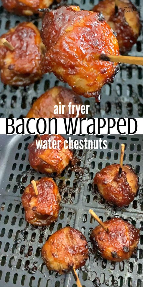 Air Fryer Bacon Wrapped Water Chestnuts Recipe, Bacon Wrapped Water Chestnuts Air Fryer, Easy Bacon Wrapped Water Chestnuts Recipe, Bacon Chestnuts Appetizers, Waterchestnut Recipes Appetizers, Rumaki Recipe Bacon Wrapped, Rumaki Appetizer, Bacon Wrapped Water Chestnuts Appetizers, Chestnuts In Air Fryer