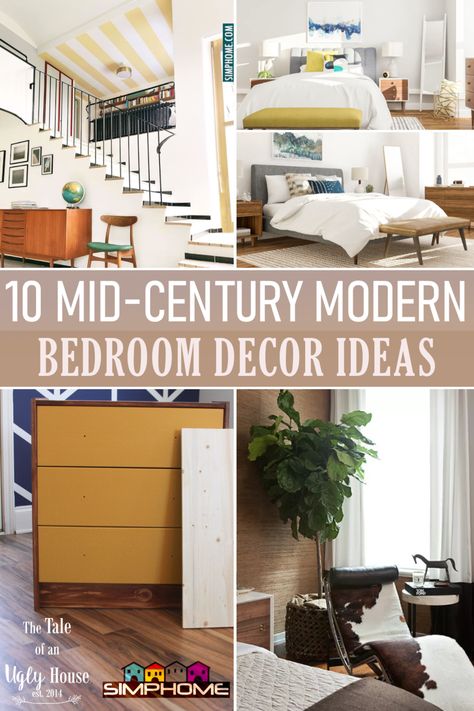 10 Mid century Modern Bedroom Decor Ideas via Simphome.com Featured Image Mid Century Bedding Ideas, Mcm Bedroom Decor, Mid Centry Modern Bedroom, Mid Century Glam Bedroom, Midcentury Modern Bedroom Decor Ideas, Mid Century Modern Bedroom Design Ideas, Mcm Bedroom Ideas, Bedroom Mcm, Mid Century Eclectic Bedroom