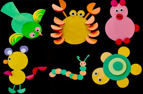 Learn how to make different animal crafts using just the circle shape. Easy simple diy crafts that can be done with kids at home. Try creating your own animal craft using just the circle shape and share with us. Circle Shape Activity, Shape Crafts For Toddlers, Craft With Shapes, Circle Shape Craft, Circle Crafts Preschool, Shape Animal Craft, Circle Animals, Diy Paper Crafts For Kids, Paper Animal Crafts