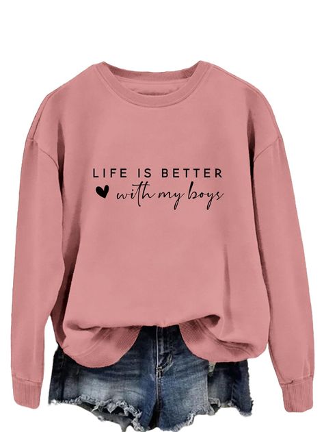 PRICES MAY VARY. The Sweatshirt Is Made Of Cotton Blend, Soft And Comfortable. Life Is Better With My Boys Sweatshirt,Funny Mama Sweatshirts For Women. The Casual Sweatshirt Can Be Worn With Almost Any Outfit And Can Simply Be Worn With Skinny Jeans, Shorts Or Leggings To Enhance Your Casual And Chic Style. Great For A Casual Everyday Look And Any Occasions, Especially For Christmas, Office, Parties, Hang-Out, Travel, School, Work And Dating. Please Check The Specific Values In Size Chart That W Cricut Sweatshirt Ideas Women, Cricut Sweatshirt Ideas, Fun Shirt Ideas, Personalized Clothing, Comfortable Life, Letter Sweatshirt, Fun Shirt, Fall Hoodies, Boys Sweatshirts