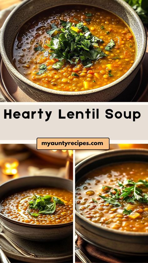 Make your mealtime easier with our Easy Hearty Lentil Soup Recipe! This wholesome soup is loaded with lentils, vegetables, and herbs, creating a delicious and hearty dish. It’s perfect for busy weeknights or meal prep, offering plenty of flavor and nutrition in every bowl. Serve it with your favorite bread for a comforting and filling meal that’s simple and satisfying. Bean Lentil Recipes, Savory Lentil Soup, Lentil Soup Recipe With Meat, Trader Joes Lentil Soup Recipe, Simple Lentil Soup Recipe, Pureed Lentil Soup, Scottish Lentil Soup Recipe, Hearty Lentil Soup, Cooking With Lentils