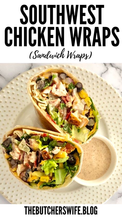 Southwestern Chicken Wrap, Southwest Chicken Wraps, Spicy Chicken Wrap, Chicken Wraps Healthy, Grilled Chicken Wraps, Bbq Chicken Wraps, Southwestern Chicken, Chicken Wrap Recipes, Bbq Chicken Salad