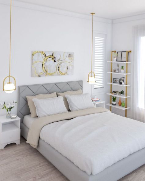 White And Gold Bedroom, White Gold Bedroom, Glamour Bedroom, Grey And Gold Bedroom, Gold Bedroom Decor, White Bedroom Design, White Bedroom Decor, Modern Bedroom Interior, Bedroom White