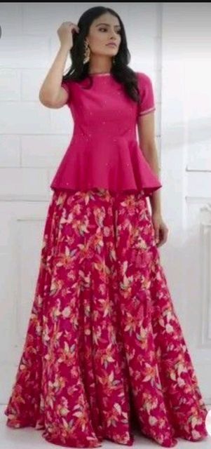 Full Skirt And Top Indian Style, Full Blouse Designs For Lehenga, Long Skirt Top Designs, Long Skirt And Top, Long Blouse Designs, Printed Lehenga, Latest Blouse Designs Pattern, Long Gown Design, Lehenga Blouse Designs