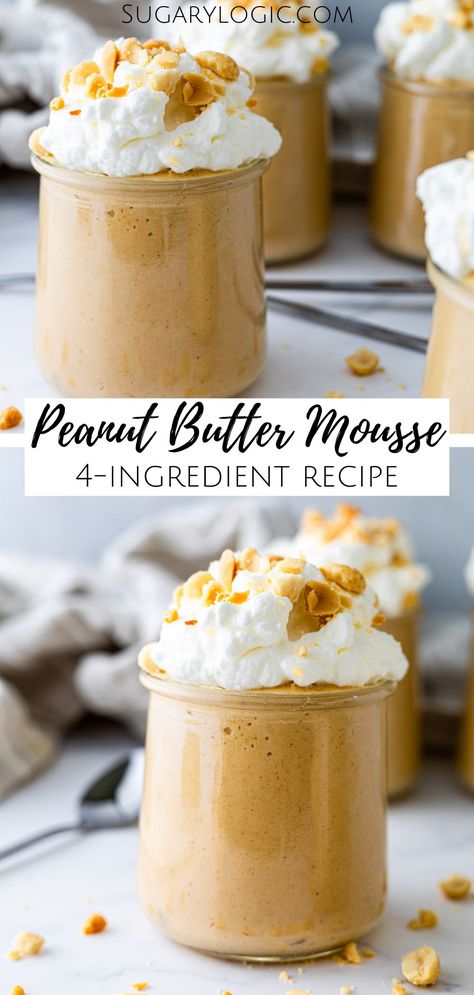 Peanut Butter Mousse Filling, Peanut Butter Chocolate Mousse, Peanut Butter Mouse, Chocolate Peanut Butter Mousse, Peanut Butter Substitute, Peanut Butter Pudding, 4 Ingredient Desserts, Dessert Mousse, Peanut Butter Mousse