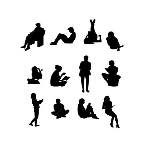 Premium Vector | Grown women and men reading books in different position silhouette Sillouttes Images People, Men Reading Books, Sitting Silhouette, Human Png, Silhouette Architecture, Grass Silhouette, Men Reading, People Silhouette, Person Silhouette