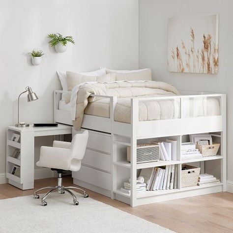 Loft Beds For Teens, Low Loft Bed, Beds For Small Rooms, Low Loft Beds, Low Loft, Small Room Design, Redecorate Bedroom, Cozy Room Decor, Bed Desk