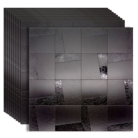 PRICES MAY VARY. Title: YMMXGE Peel and Stick Metal Backsplash for Kitchen， Self Adhesive Aluminum Mosaic 3D Wall Sticker Panel 11.81"x11.81"x0.12" (10, Brushed Black). Product Type: Categories > Paint, Wall Treatments & Supplies > Wall Stickers & Murals Matte Black Kitchen Backsplash, Bathroom Peel And Stick Tile Wall Ideas, Stick And Peel Backsplash, Black Tile Backsplash Kitchen, Backsplash Ideas For Bathroom, Black Kitchen Backsplash Ideas, Black Herringbone Backsplash, Black Backsplash Kitchen, Mother Bedroom