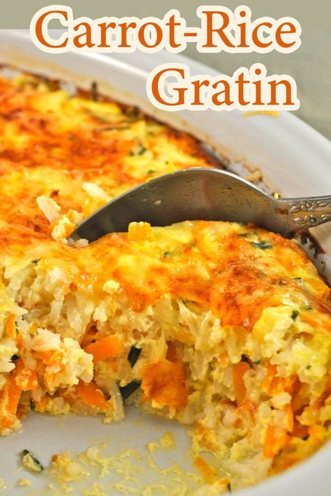 Carrot Gratin, Rice Gratin, Carrot Recipes Side Dishes, Carrot Rice, Carrot Casserole, Seasoned Veggies, Baked Carrots, Winter Comfort Food, Carrot Recipes