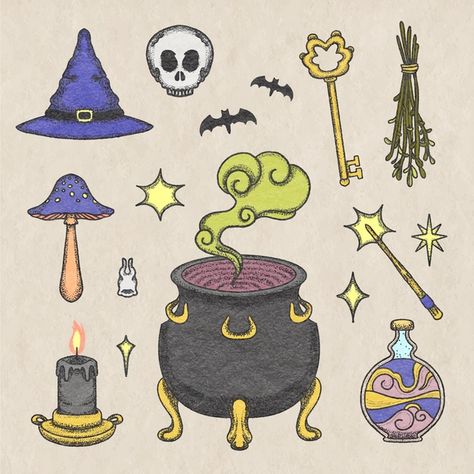 Magic Elements, Astrological Elements, Bubble Goth, Witch Pictures, Creative Flyer Design, Pagan Art, Halloween Vector, Black And White Sketches, Creative Flyers