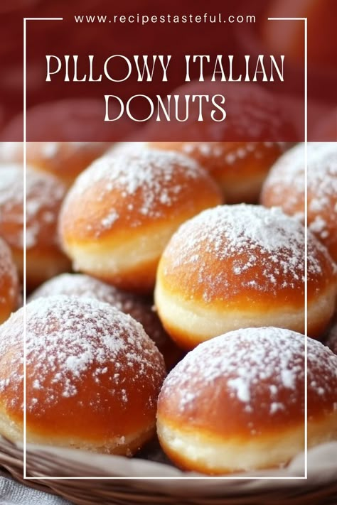 These soft, pillowy Italian donuts are filled with cream or jam and dusted with powdered sugar, making them a delightful treat perfect for any occasion. Best Doughnuts Recipe, Cream Filled Doughnut Recipe, Cream Filled Donut Recipe Easy, Hungarian Donuts Recipe, Chinese Donuts Easy, Bakery Donut Recipe, Raised Doughnut Recipe, Bombolini Donut Recipe, Olive Garden Donuts Recipe