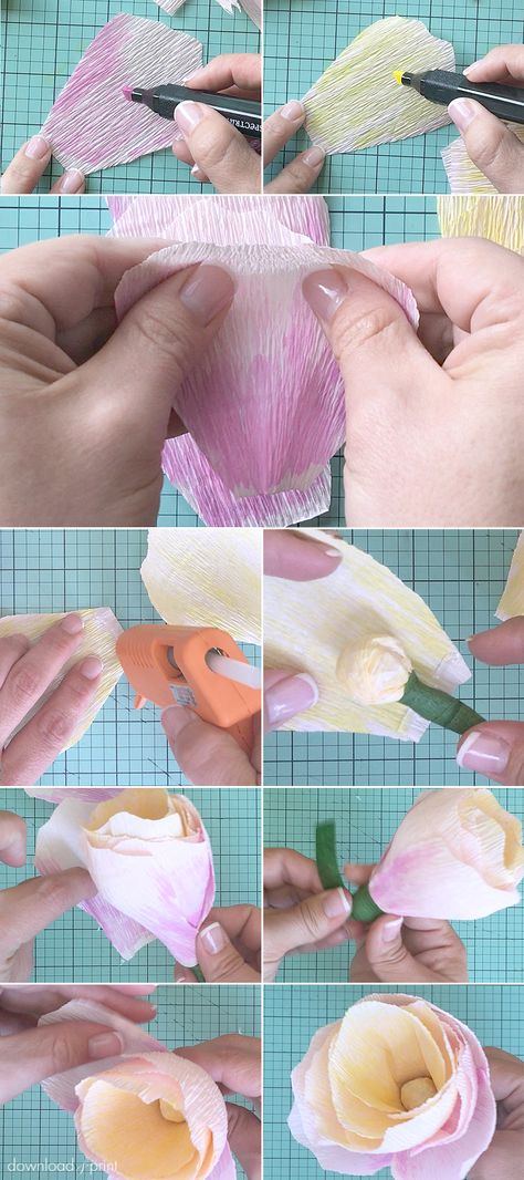 Paper Boutonniere, Free Paper Flower Templates, Crepe Paper Flowers Tutorial, Crepe Paper Crafts, Crepe Paper Flowers Diy, Giant Paper Roses, Paper Rose Template, Crepe Paper Roses, Make Paper Flowers