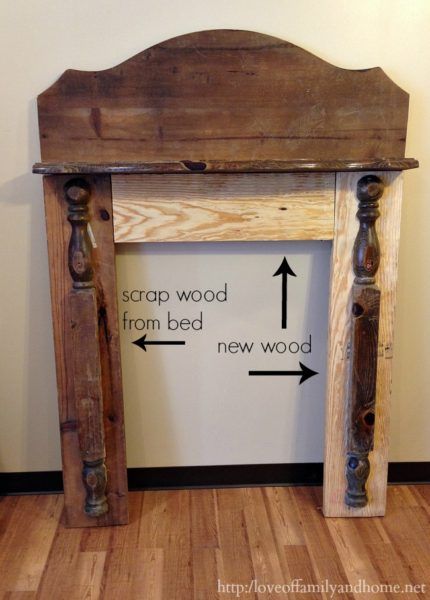 5 DIY Faux Mantel Ideas Mantel Wall Decor, Faux Foyer, Faux Mantel, Rustic Fireplace Mantel, Distressed Fireplace, Faux Wood Paint, Fireplace Diy, Rustic Fireplace Mantels, Vintage Bedroom Furniture