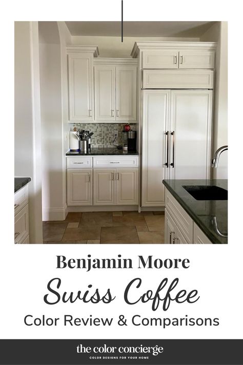 Learn all about Benjamin Moore Swiss Coffee (OC-45) cream/white paint in this color review. There’s a reason Swiss Coffee is one of Benjamin Moore’s best-selling paints: it’s a classic, versatile color. paint color, benjamin moore, paint color reviews, interior designer, interior design, interior design tips, home interior design, interior design portfolio, classic interior, modern interior, Benjamin Moore gray, white paint, modern interior Benjamin Moore Paint Colors Swiss Coffee, Natural Cream And Swiss Coffee, Swiss Coffee Kitchen Cabinets Backsplash, Bm Swiss Coffee At 75%, Colors That Go With Swiss Coffee Paint, Swiss Coffee Walls With White Cabinets, Bm Swiss Coffee Cabinets, Benjamin Moore Swiss Coffee Cabinets, Swiss Coffee Vs White Dove