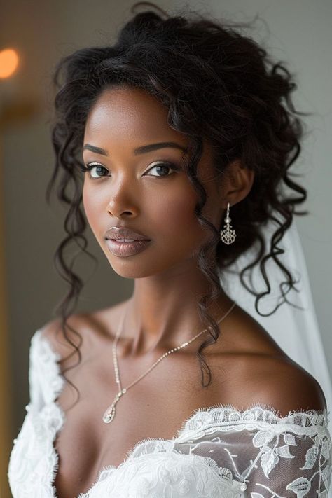 Wedding Glam Black Women, Natural Hair Wedding Styles Black, Curly Hairstyles For Bridesmaids, Curly Hair Half Up Half Down Wedding, Wedding Hair For Curly Natural Curls, Down Curly Wedding Hair, Natural Curly Bridal Hair, Bride Hairstyles Short Hair, Bridesmaid Hairstyles For Curly Hair