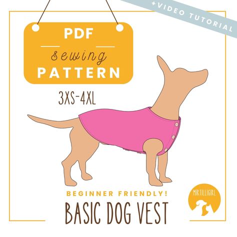 Dog vest pattern, pdf sewing pet clothes with video tutorial, A4 or US letter Dog Vest Pattern, Advanced Sewing, Beginner Sewing Patterns, Dress Patterns Free, Digital Patterns, Dog Vest, Vest Pattern, Easy Sewing Patterns, Clothes Sewing Patterns