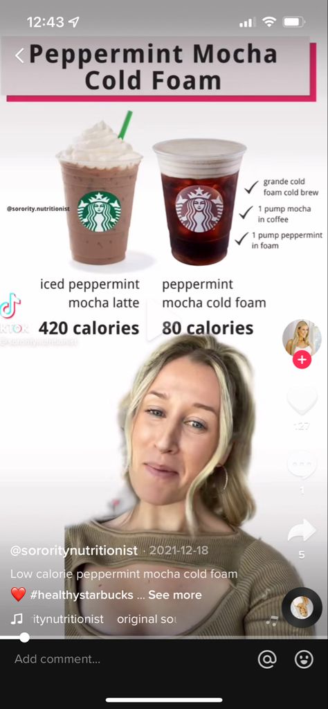 Mocha Cold Foam, Fancy Beverages, Sugar Free Starbucks Drinks, Low Calorie Starbucks, Low Cal Drinks, Low Calorie Starbucks Drinks, Coffee Orders, Starbucks Peppermint Mocha, Healthy Fast Food Options