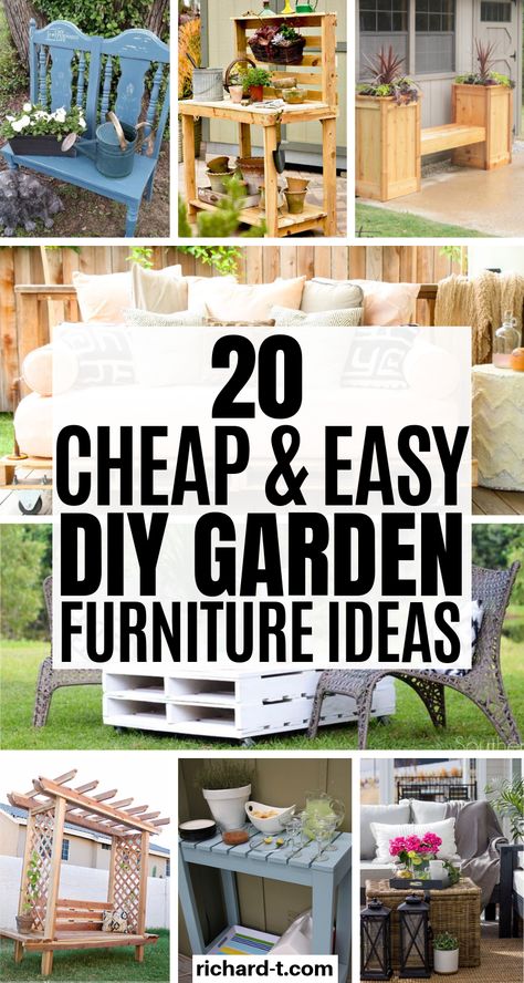 Garden Furniture Ideas Upcycling Patio, Diy Garden Furniture Easy, Diy Wood Garden Decor, Backyard Shuffleboard, Outdoor Garden Furniture Ideas, Easy Diy Garden Ideas, Diy Garden Bench, Small Patio Ideas On A Budget, Garden Diy Furniture